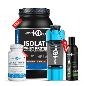 Healthoxide Lean Muscle Combo-Whey Protein Isolate + Multivitamin men + L-Carnitine+ Shaker