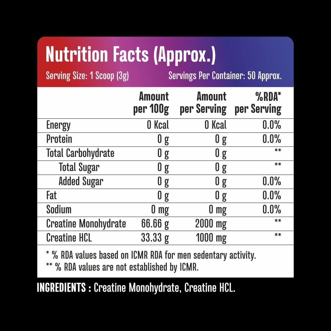 Healthoxide Creatine Complex (MONO-HCL COMPLEX) Powder, Support ATP Production, Improves Athletic Performance, Increases Endurance & Power, Unflavored (150gm)