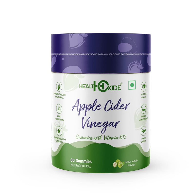 Healthoxide Apple cider vinegar gummies with vitamin B12 for weight loss/ green apple flavoured/ 60 gummies