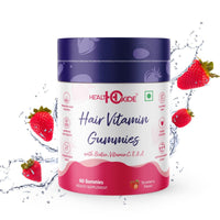 Healthoxide Hair vitamin gummies for shinier hair & nails/ enriched with biotin, vitamin C,E & A/ strawberry flavoured/ 60 gummies