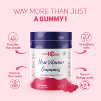 Healthoxide Hair vitamin gummies for shinier hair & nails/ enriched with biotin, vitamin C,E & A/ strawberry flavoured/ 60 gummies
