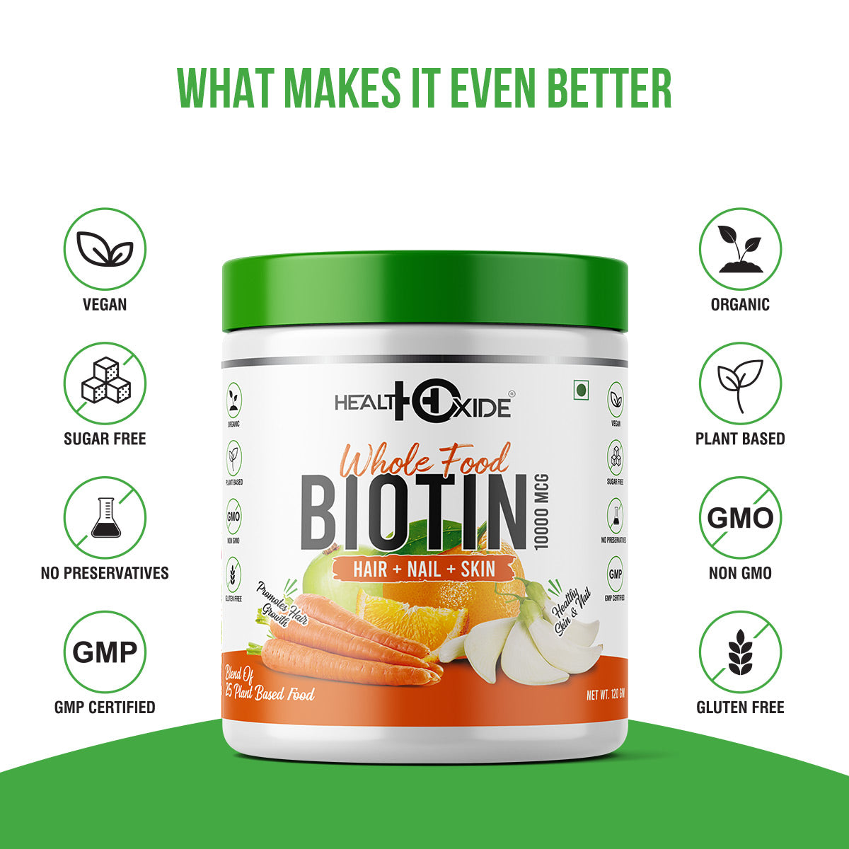 Healthoxide Whole Food Biotin for Healthy Hair, Nail, Skin,120g