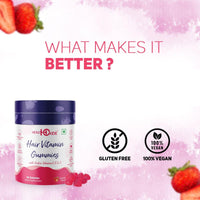 Healthoxide Hair vitamin gummies for shinier hair & nails/ enriched with biotin, vitamin C,E & A/ strawberry flavoured/ 60 gummies