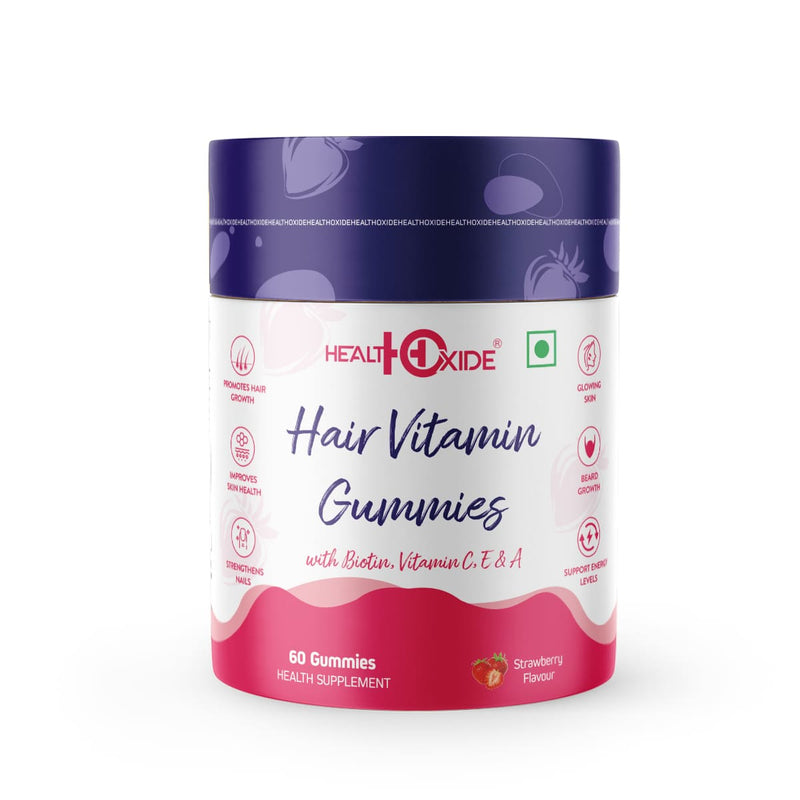 Healthoxide Hair vitamin gummies for shinier hair & nails/ enriched with biotin, vitamin C,E & A/ strawberry flavoured/ 60 gummies