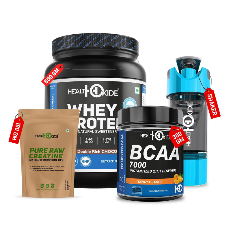 Bodybuilding Combo -Whey Protein + Creatine Unflavored+ BCAA+ Gym Shaker